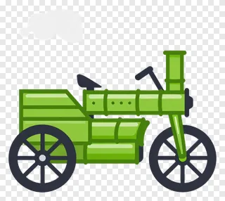 Illustration of a bamboo steam-powered tricycle engine.