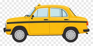 Yellow taxi viewed from the side.