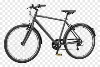 Black urban exploration bike with fenders on white background.