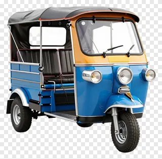 A colorful three-wheeled passenger vehicle.