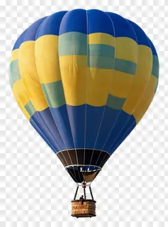 A hot air balloon with a basket hanging beneath it.