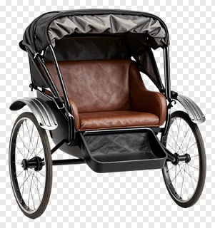Rickshaw featuring a brown leather passenger seat.