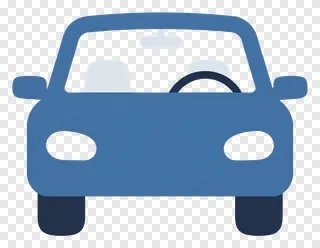Blue car front view on white background.