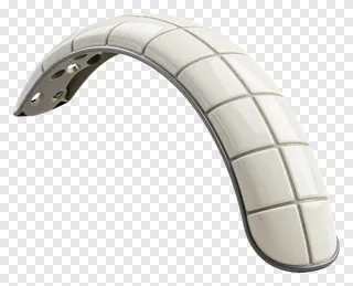 Curved motorcycle fender with white ceramic tiles.
