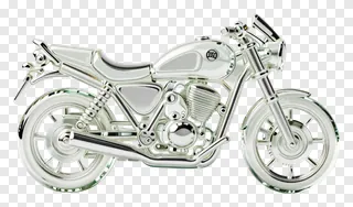 Chrome motorcycle sculpture with detailed engine and wheels.