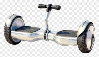 Chrome two-wheeled balance scooter with handlebars.