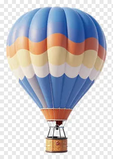 A colorful hot air balloon with a woven basket.