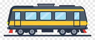 A dark gray train with a yellow stripe and blue windows.