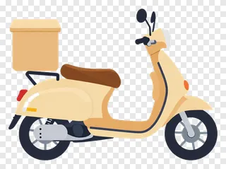 Beige scooter carrying a brown cargo box in the back.