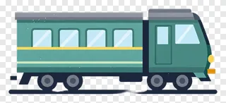 Green passenger train with yellow stripe.