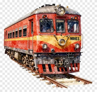 Vintage red and yellow passenger train on tracks.