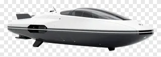 A futuristic white hovercraft with black accents.