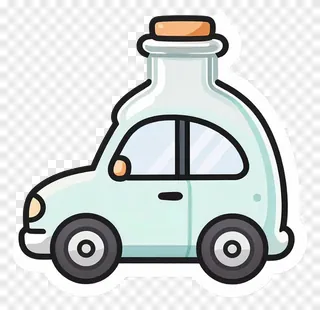 A cartoon car shaped like a glass bottle with a cork.