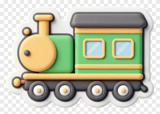 A green toy train with yellow details.