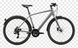 Gray bicycle with black tires and handlebars.