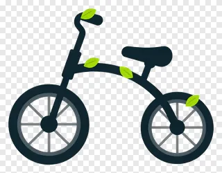 Tricycle decorated with green leaves on wheels and handlebars.