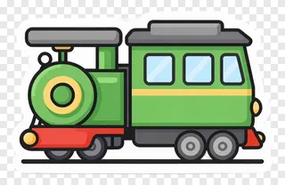 A green cartoon train with a yellow stripe.