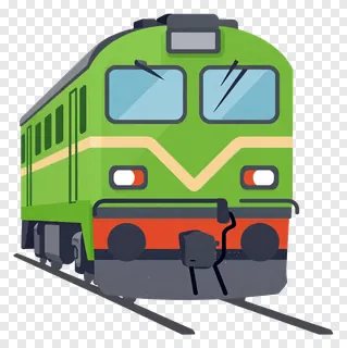 Green train with orange stripe on tracks.