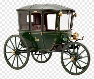 Vintage green horse-drawn carriage with golden accents.