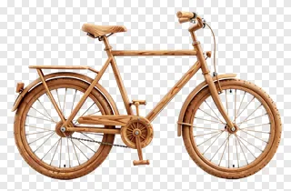 A hand-carved wooden bicycle with a natural wood finish.