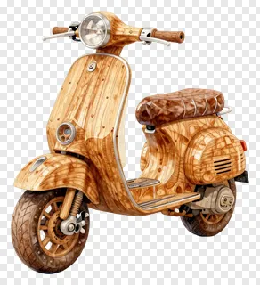 Wooden scooter with hand-carved details and metal components.