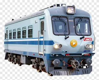 Front-facing light blue train with gray accents on white background.