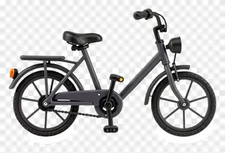 A miniature black bicycle with a rear cargo rack.