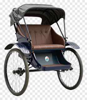 A modern-style rickshaw with a covered seating area.