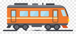 Orange train with yellow stripe on white background.