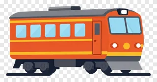 Orange train with yellow stripes.