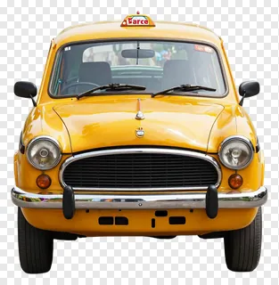Front view of a classic yellow taxi cab.