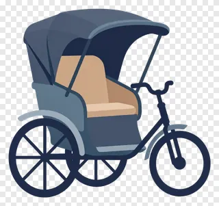 A rickshaw carrying a passenger under a canopy.