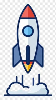 A cartoon rocket launching with flames.