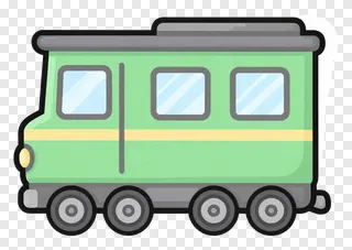 A green cartoon train with a yellow stripe.