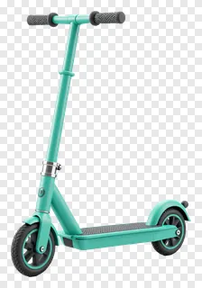 A turquoise scooter with bamboo-style frame.
