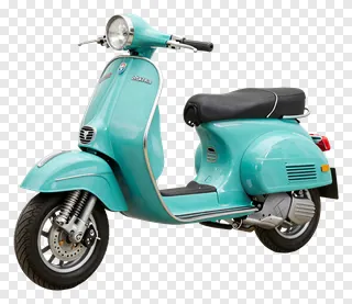 A turquoise vintage-style scooter on a white background.