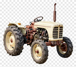 Rusty vintage tractor on white background.