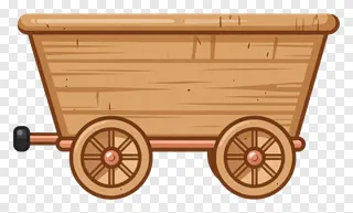 Wooden cart with copper fittings and spoked wheels.