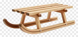 A wooden sled with carved runners.