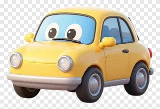 Yellow animated car with big eyes.