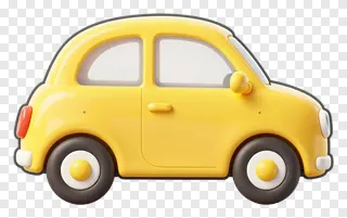 Yellow cartoon car with white wheels.