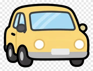 Yellow cartoon car with round headlights.