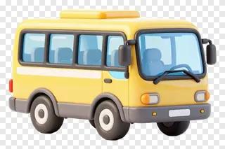 A yellow school bus vehicle with blue windows.