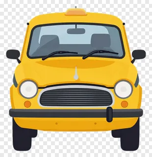 Front view of a yellow cartoon taxi.