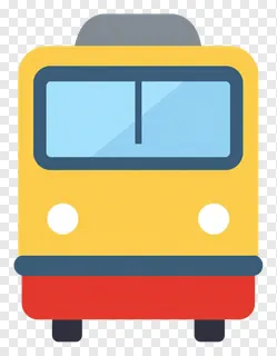 Yellow train with blue window and red bumper.