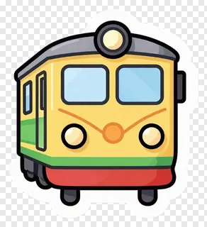 A yellow cartoon train with a green stripe.