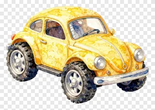 Watercolor illustration of a vintage yellow toy car.